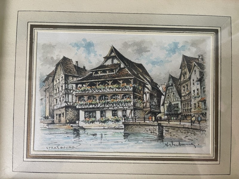 Two framed vintage architectural prints France Strasbourg And Troyes 8.5x10.75” gallery