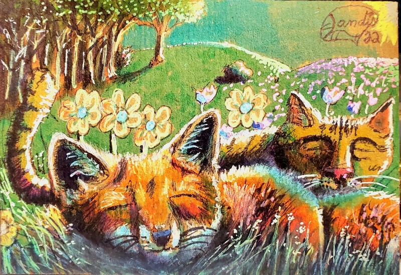 Jacob Landis Limited edition ACEO print /250 fox owl moon "Midnight Rendezvous" gallery