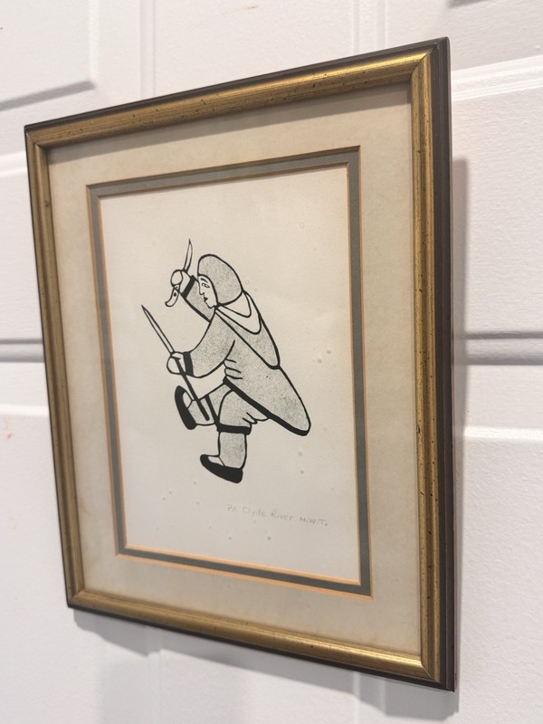 Vintage Inuit Print – Hunter Figure, Clyde River N.W.T. – Framed 12x10 in gallery