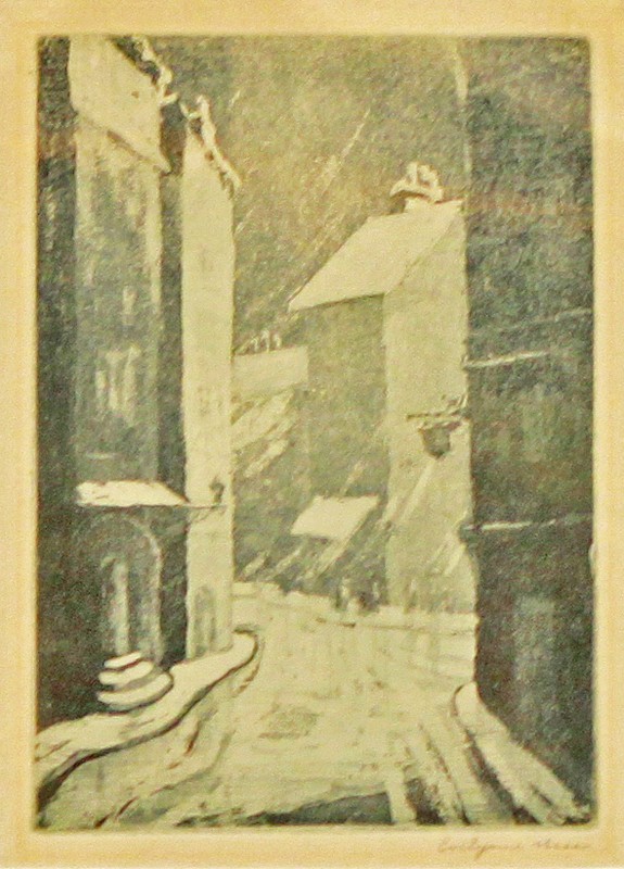 Evelynne Mess «Untitled» 7×5″ signed Etching, INDIANA Historic Art