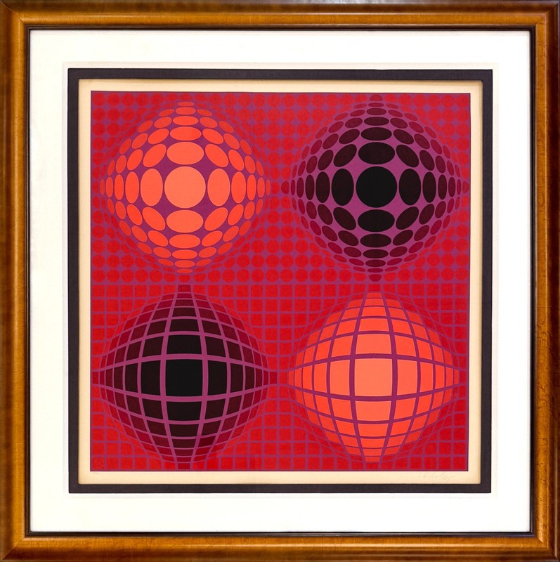 Victor Vasarely «VB-VB-Rouge» 1975 | Hand Signed Serigraph | 43 x 43″ Framed