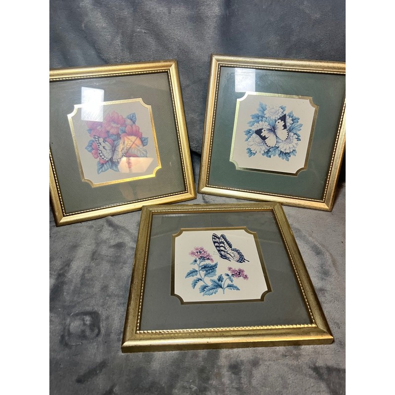 Vintage Kathy Seek Whimsy Butterfly Floral Gold Wall Set 3 1995 Cottagecore