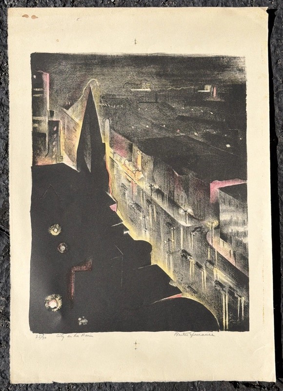 Pencil Sign Benton Murdock Spruance Color Lithograph “City In The Rain” 25/30