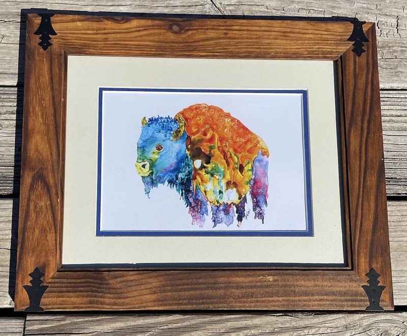 Watercolor Print J. Friddle Wooly Bully Framed Matted Country Western Bull 17×14