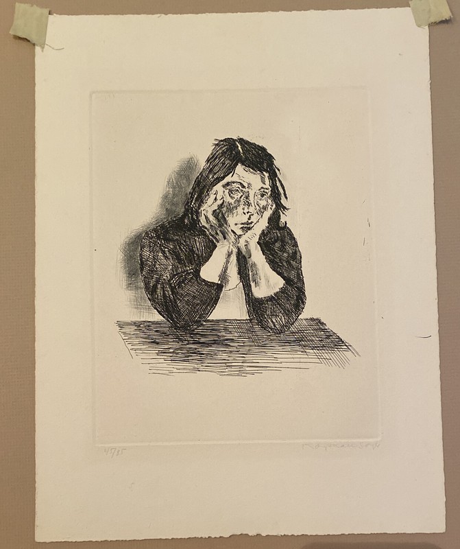 Raphael Soyer "Woman at Table" 1963-1964 signed etching, edition of 85 gallery