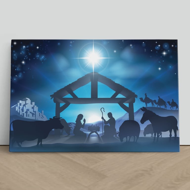 Christmas Nativity Scene Star Manger Crib Canvas Framed Print Picture Wall Art gallery