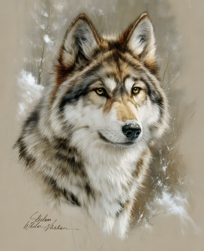 8×10 Cottagecore Storybook Snowy Wolf Portrait Art Print – 621247090
