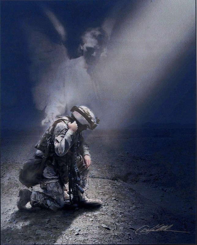 MILITARY print picture KNEELING SOLDIER with ANGEL poster print Home Decor