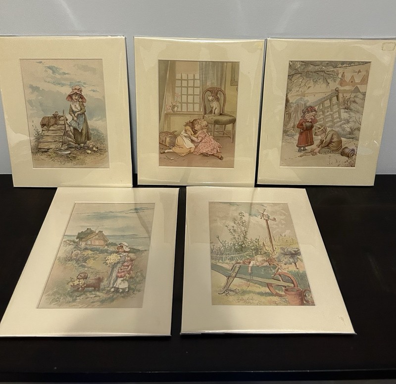Vintage Prints Set Of 5 All Matted and Wrapped In Cellophane Size 8 X 10