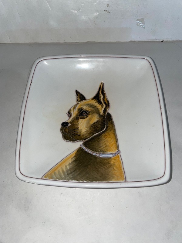 Great Dane Square Pottery Plate Made in Italy Numbered 6 3/4″