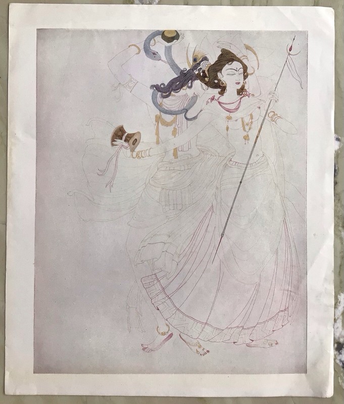 Abdur Rahman Chughtai Block Print Art India Vintage Shiva Parvati Pakistan gallery