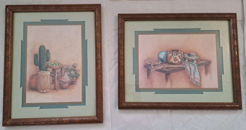 2 Vintage Gail Brown Native American Pueblo Southwestern Prints Framed Art