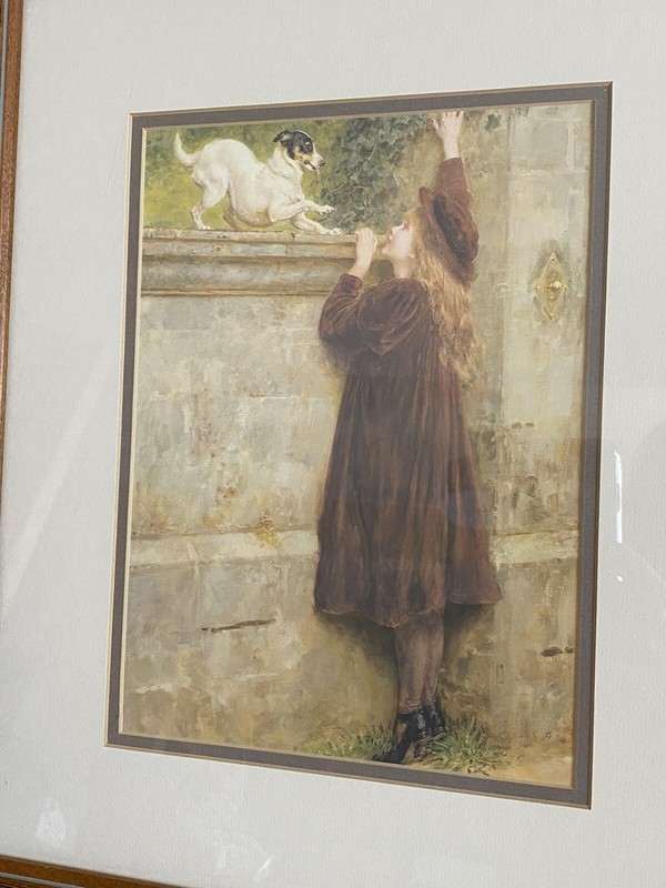 Briton Riviere (1840-1920) Vintage “Play Fellows” Matted & Framed Print gallery