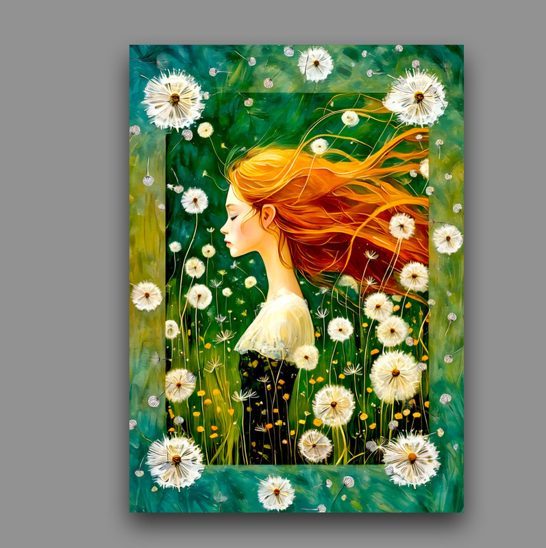 ACEO Miniature Art Print 2.5×3.5 Artist Trading Card Girl In Dandelion Field