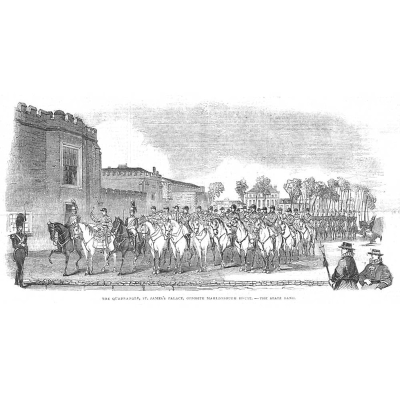 LONDON The Quadrangle at St James’s Palace – Antique Print 1844