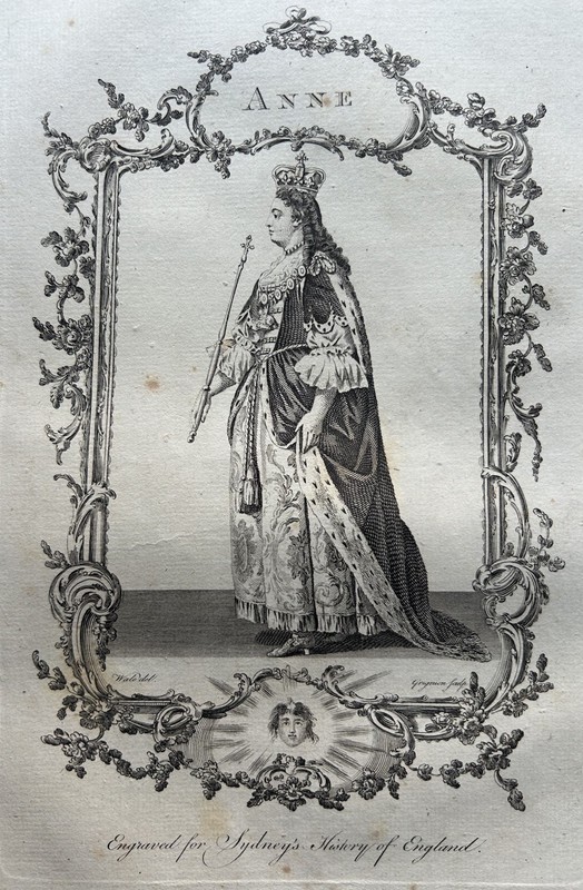 1773 Anne, Queen Of Great Britain, 1702 – 1707 Original Historical Engraving