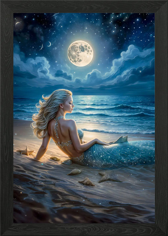 Beautiful Mermaid in beach Framed Wall Art Poster Canvas Print Picture