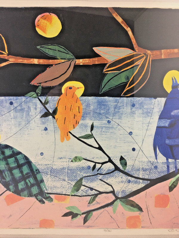 Curt Clonts Signed Serigraph Ed 5/30 Birds Folk Art Kansas Artist 16 x 12 Framed gallery