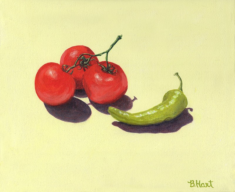 Still Life Print for Kitchen Of Tomatoes & Green Chili-Food Artwork-Realism