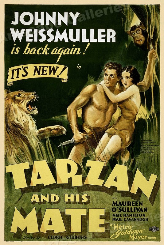 Tarzan! Weissmuller O'Sullivan 1934 Vintage Style Movie Poster - 16x24