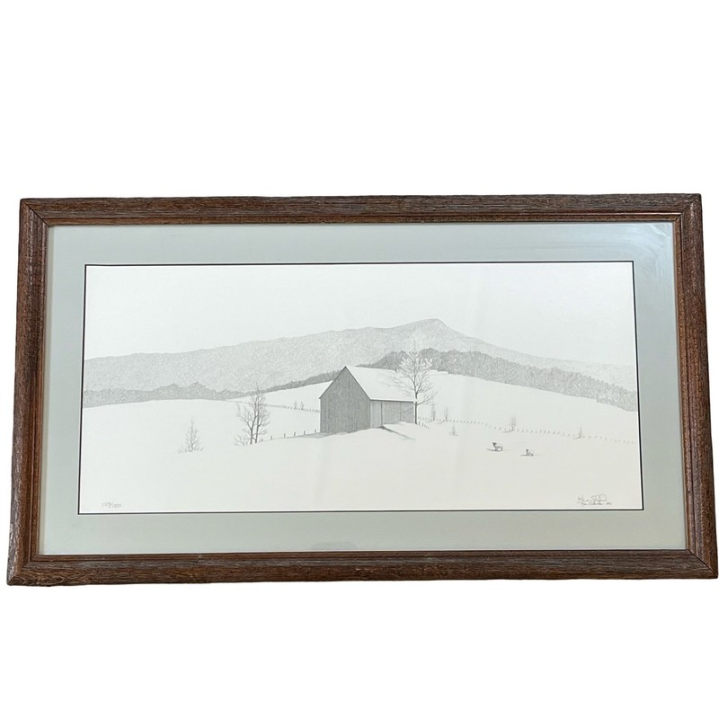 Ken Schuler Signed Limited Edition Diptych Print 128/150 Winter Barn Landscape