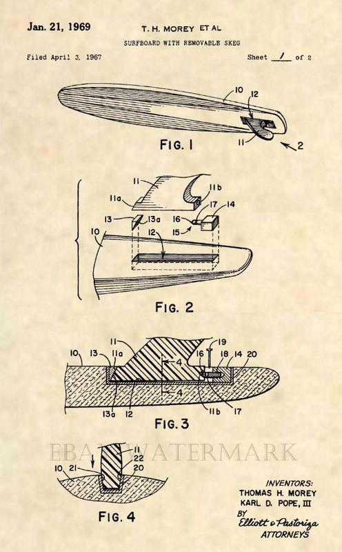 Official Surfboard US Patent Art Print-Vintage 1969 Antique Surf Board Surfer398
