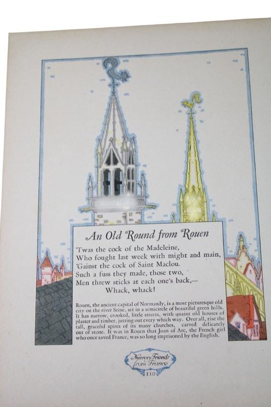 1928 Nursery Rhyme Print France Old Round from Rouen Little Hen Upon Wall 93133