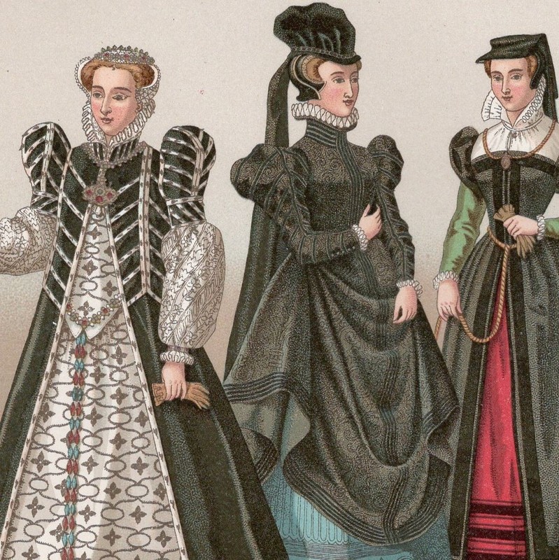 EUROPEAN COURT & FENCING DRESS – 16th Century – 1876 Antique Chromolithograph