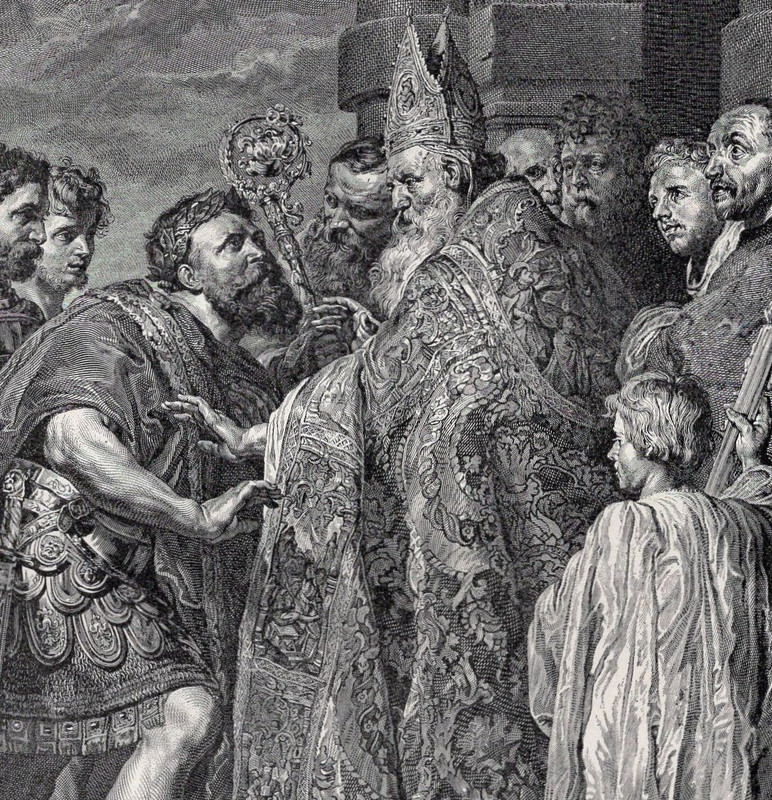 Saint Ambrose Bishop of Milan Italy Rome Emperor Palace 1892 Antique Engraving