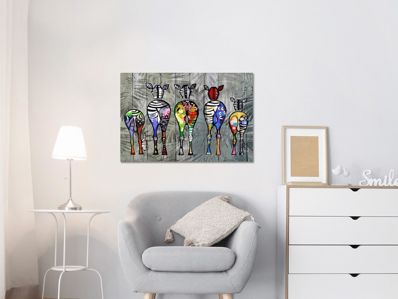 Abstract Zebra Family Art Grey leaves canvas print art wall framed or print only gallery