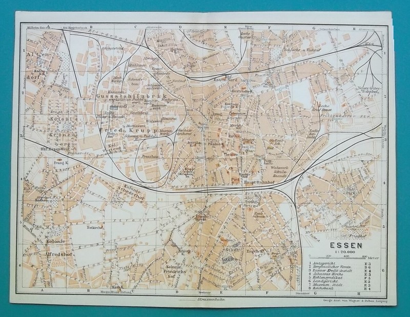 GERMANY Essen City Town Plan – 1912 MAP Baedeker 6 x 8″ (15,5 x 20 cm)