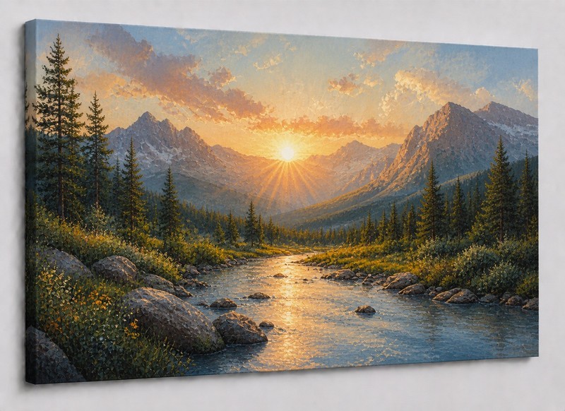 ICE ARMOR Large Canvas 24×36″ Sunrise Mountain River Landscape Wall Art Scenic