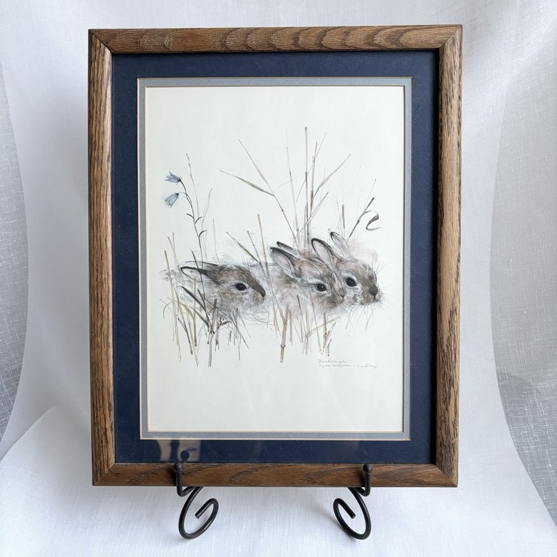 Vintage Denmark Mads Stage Print Harekelinger Baby Bunnies Matted and Framed