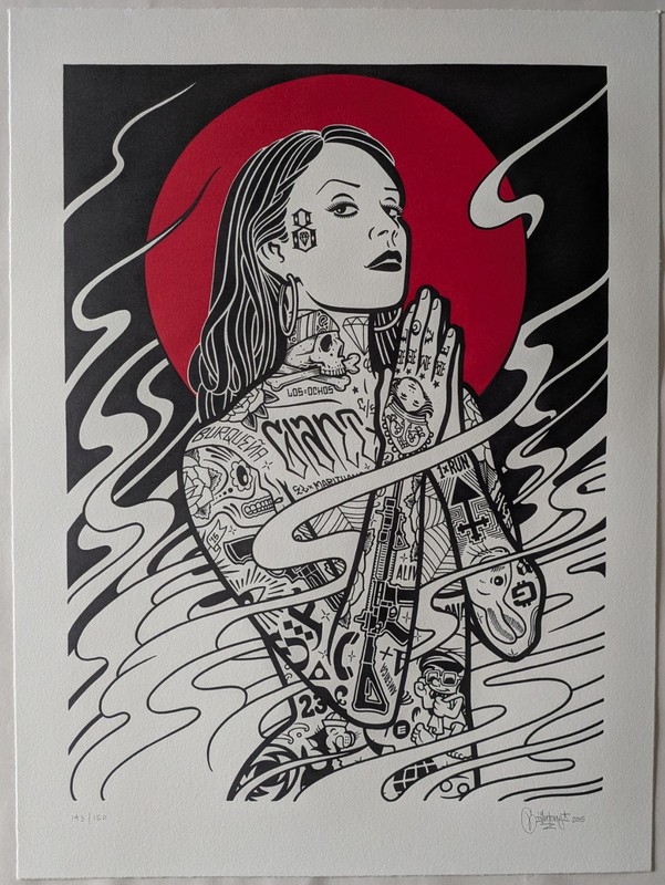 Mike Giant Burning Angel Signed Letterpress 1xRUN Tattoo Graffiti Print