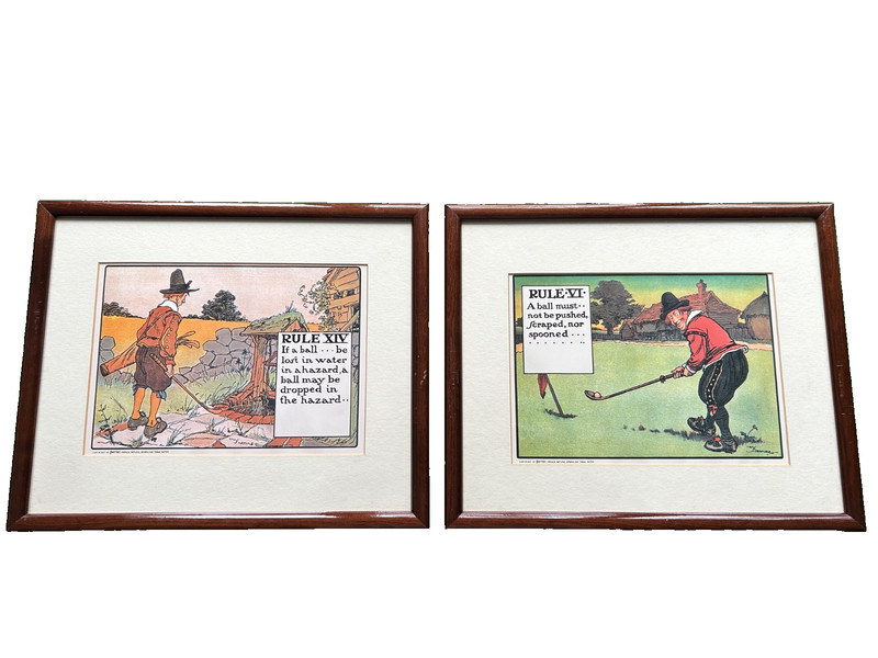 Charles Crombie Set Of 2 Framed Rules Of Golf Prints VI & XIV