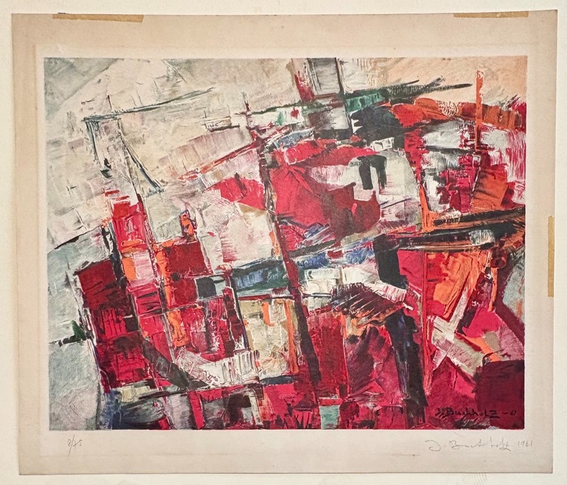 Vintage Color Print By Jacques Buchholz Abstract Pencil Signed Dated 1961 # 8/75
