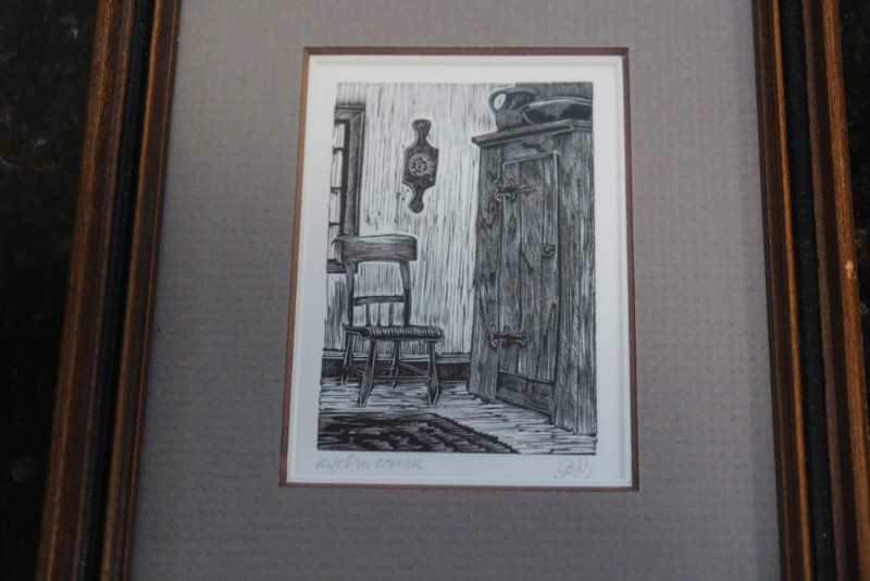 Vintage Block Prints - Door, Lily Pond, Kitchen Signed Framed Matted Lot of 3 gallery