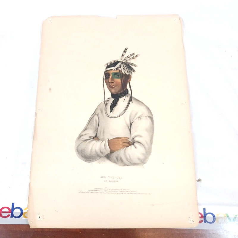 Antique McKenney & Hall Folio Lithograph Caa-Tou-See Ojibway Hand colored
