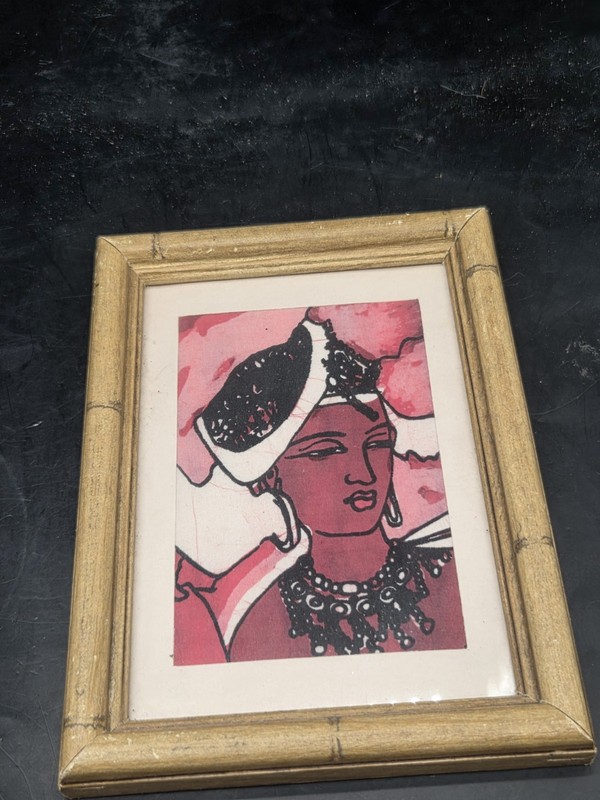 Small Art Print On Silk Bamboo Frame Beautiful Woman Indonesia?