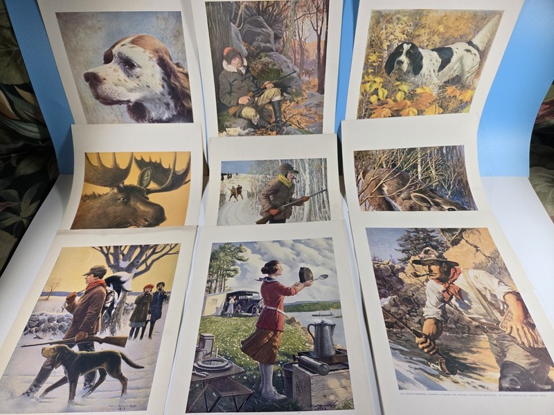 Set of 9 Vintage Hunting & Fishing Prints from National Sportsman Covers