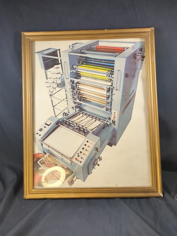 Vintage 1969 Lithoplate Lithograph Vintage Press Picture Framed 15" x 12" Rare