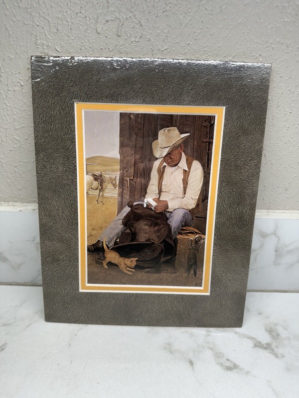 New Sealed Western Horses Print American Cowboy Saddle Cat Artwork Matted