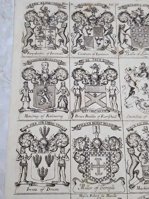 Antique 18thC Scottish Heraldry Engraving Plate II Vol II Coats of Arms Panmure gallery