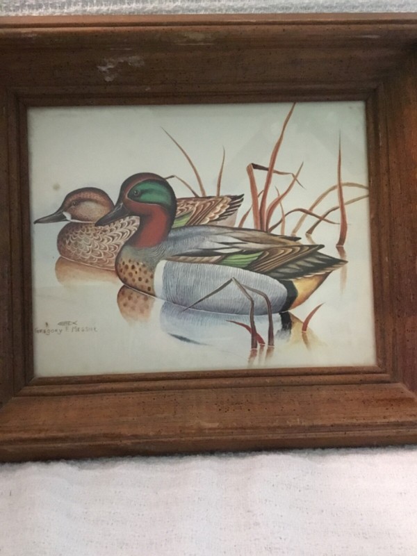 Vintage Mallard Ducks Print Gregory F. Messier Wooden Glass Frame 13″ × 11″ × 2″