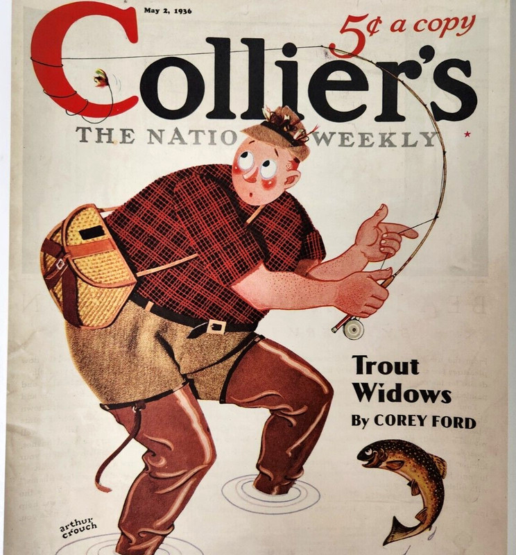 Fisherman Fishing Arthur Crouch Vtg 1936 Print Colliers Magazine Cover Only Art