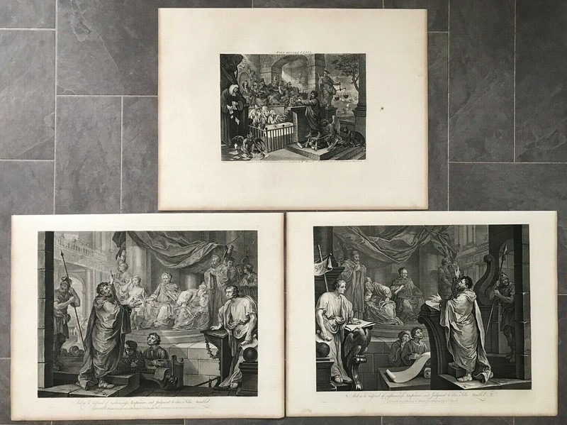 1751 (1822) Antique Prints; Paul before Felix, set 3 plates. Hogarth. Heath Ed.