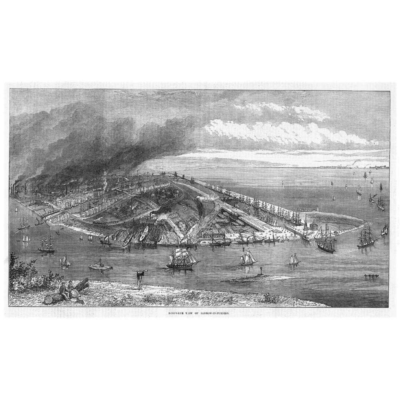 BARROW IN FURNESS Birds Eye View - Antique Print 1872