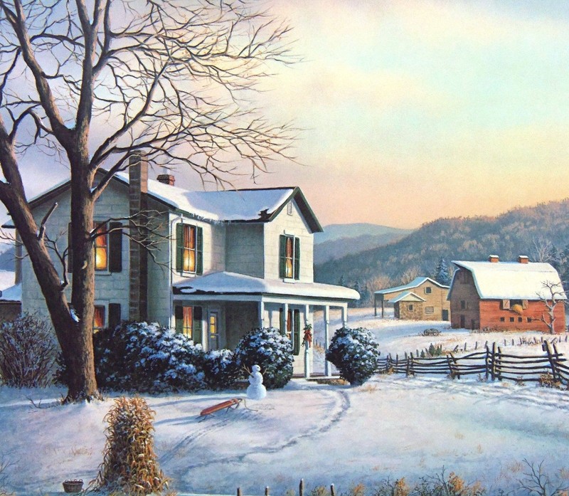 Tranquility by Ronald Louque S/N Winter Landscape Geese Wildlife Print On Paper