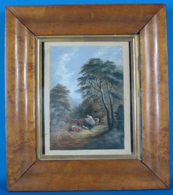 Antique George Baxter «Harvest Time (The Gleaners)» Color Print 1846