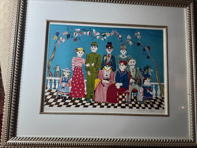 Alessandra Puppo (B 1936) «Naive Figures Scene» LE Serigraph -Hand Signed/Framed